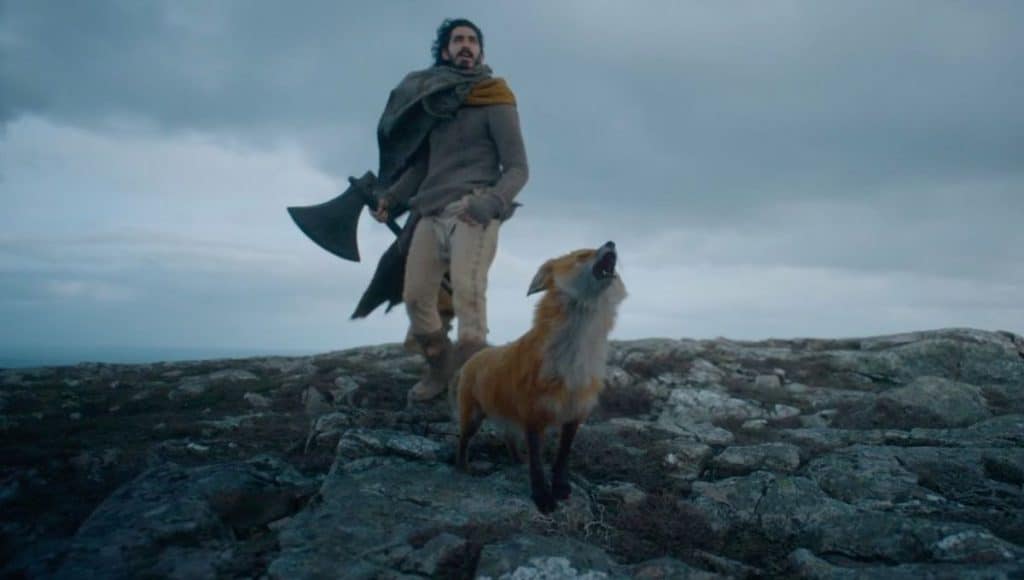 A fox making some very un-fox-like sounds in The Green Knight.