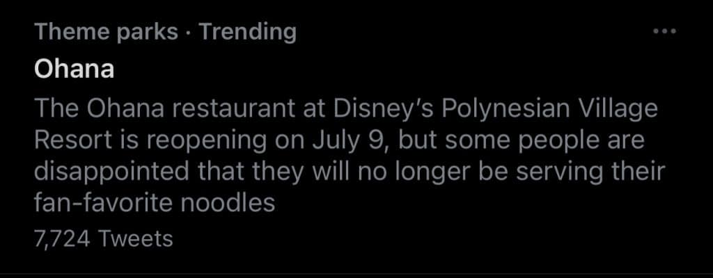 'Ohana's lack of noodles getting many, many Tweets.