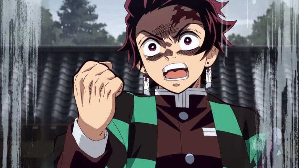 "Demon Slayer: Kimetsu no Yaiba" screenshot featuring an angry Tanjiro.