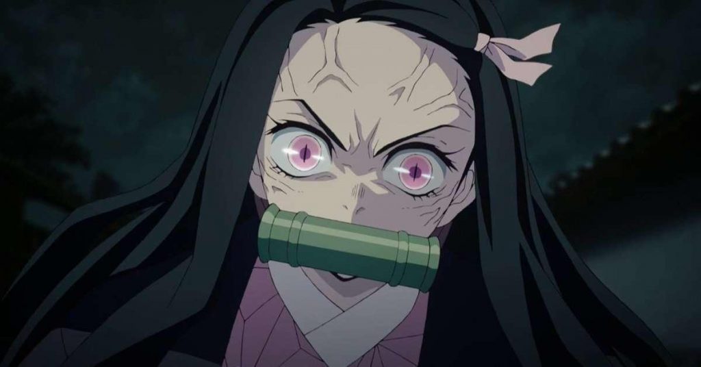 "Demon Slayer: Kimetsu no Yaiba" screenshot featuring a very angry Nezuko.