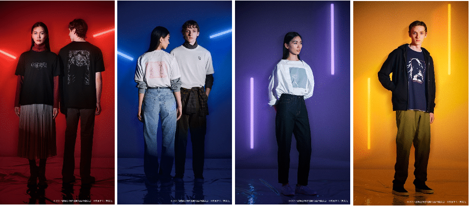 "Jujutsu Kaisen 0" T-shirts by Uniqlo on models.