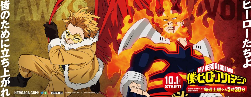 "My Hero Academia" season 6 Hawks and Endeavor character art.