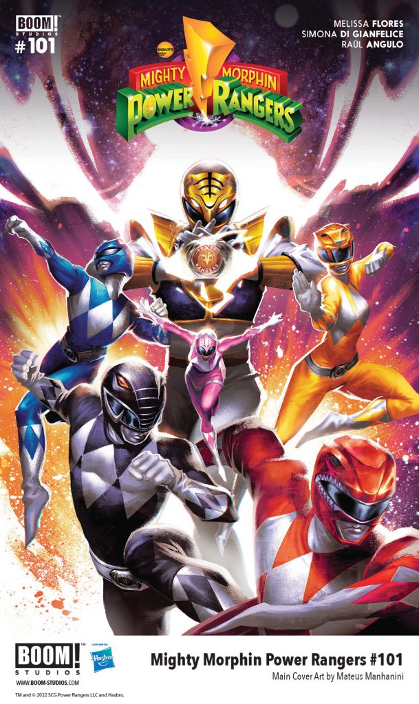 "Mighty Morphin Power Rangers #101" main cover art by Mateus Manhanini.